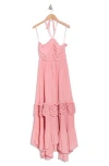 Ramy Brook Dulce Eyelet Ruffle Plissé Halter Maxi Dress In Pink Tulip