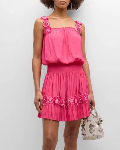 Ramy Brook Effie Floral Crochet Blouson Mini Dress In Pink Punch