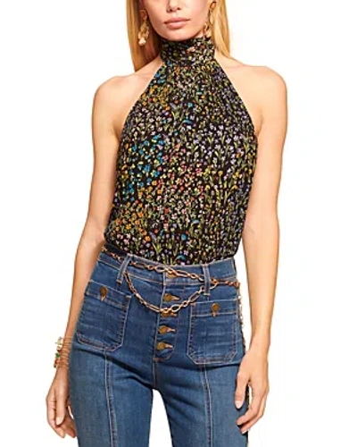 Ramy Brook Eileen Halter Top In Black Garden Ditsy Print