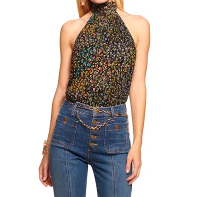 Ramy Brook Eileen High Neck Halter Top In Black Garden In Multi