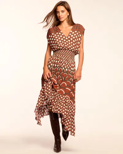 Ramy Brook Elie V-neck Smocked Midi Dress In Brown