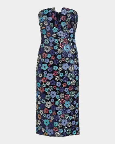 Ramy Brook Ella Strapless Floral Sequin Midi Dress In Black