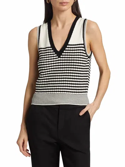 Ramy Brook Elle Striped Cotton-blend Sleeveless Top In Black/ivory In White