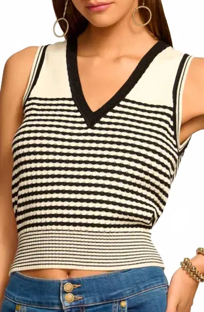 Ramy Brook Elle Sweater In Black Textured Stripe In Multi