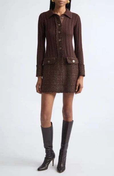 Ramy Brook Ellen Lurex Tweed Long Sleeve Minidress In Brown