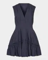 Ramy Brook Eloisa Cotton Poplin Embellished V-neck Mini Dress In Blue