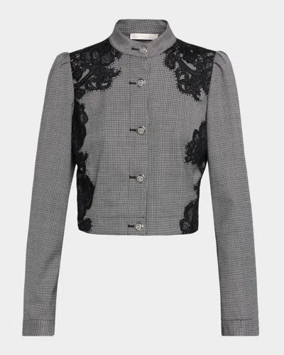 Ramy Brook Elsa Lace Houndstooth Jacket In Black Comb