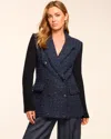 Ramy Brook Elsa Tweed Knit Combo Double Breasted Tweed Blazer In Blue