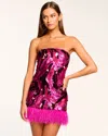 Ramy Brook Elsie Sequin Feather Mini Dress In Magenta