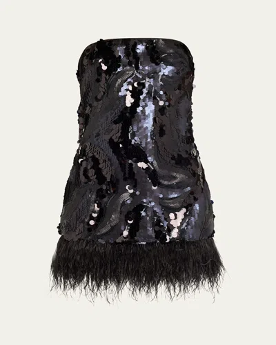 RAMY BROOK ELSIE SEQUINED FEATHER-TRIM MINI DRESS
