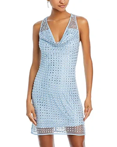 Ramy Brook Emberly Embellished Cowl Neck Dress In Crystal Blue Geo Stud