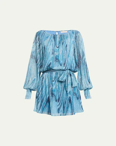 Ramy Brook Emberly Metallic Knit Mini Dress In Blue