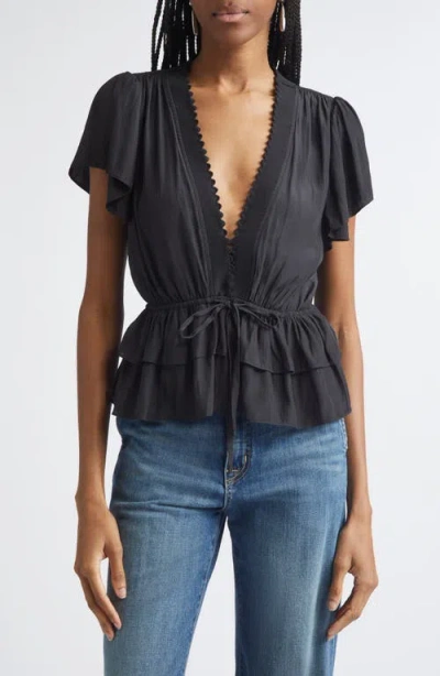 Ramy Brook Emberly Peplum Shirt In Black