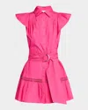 Ramy Brook Embroidered Marceline Cotton Poplin Mini Dress In Pink Petunia