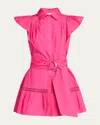 Ramy Brook Embroidered Marceline Cotton Poplin Mini Dress In Pink Petunia