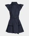 Ramy Brook Pleated Belted Flutter Sleeve Minidress In Spring Navy