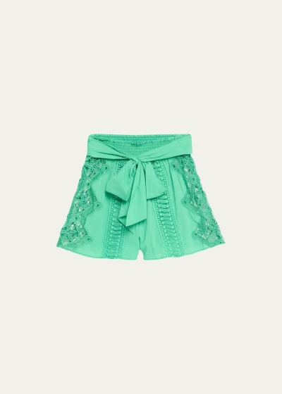Ramy Brook Emely Embroidered Shorts In Palm Green