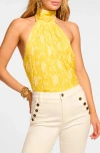 Ramy Brook Emerie Embroidered Halter Neck Top In Lemon Drop Lily