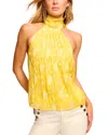 Ramy Brook Emerie Embroidered Halter Neck Top In Lemon Drop