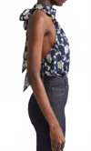 Ramy Brook Emerie Lily Embroidered Halter In Spring Navy In Blue
