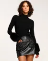 Ramy Brook Magnus Faux Fur Trim Merino Wool Blend Rib Top In Black Floret