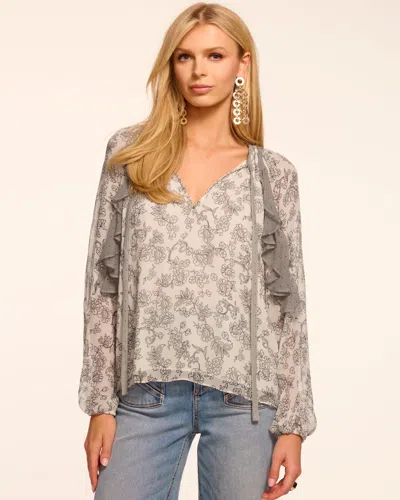 Ramy Brook Emily Printed Silk Long Sleeve Blouse In Gray