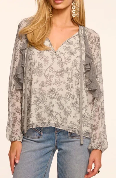Ramy Brook Emily Printed Silk Long Sleeve Blouse In Gray
