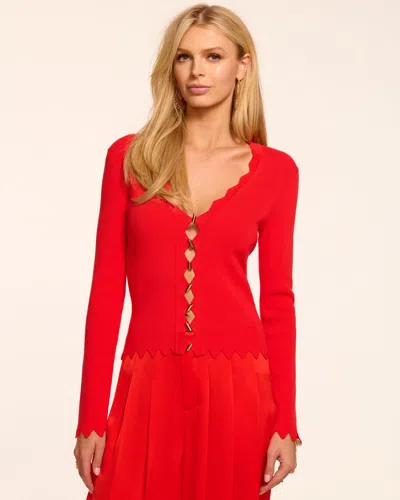 Ramy Brook Emma Ribbed Knit V-neck Cardigan In Red