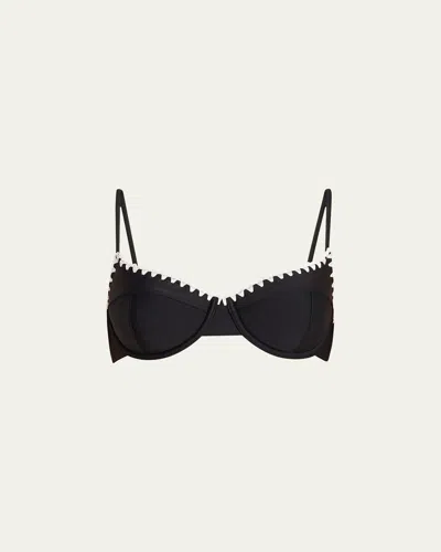 Ramy Brook Emmeline Crochet-trim Bikini Top In Black With White Crochet Trim