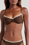 Ramy Brook Emmeline Underwire Contrast Edge Bikini Top In Beach Brown W/cream Crochet