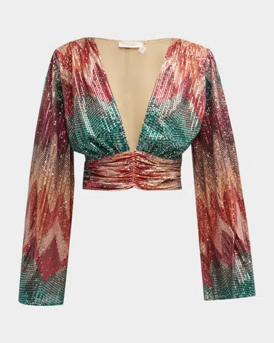 Ramy Brook Erin Sequin-embellished Chevron Blouse In Multi