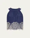 Ramy Brook Estella Embroidered Crop Tank In Spring Navy