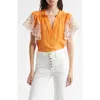 Ramy Brook Esti Embroidered-sleeve Top In Mango
