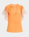 Ramy Brook Esti Embroidered-sleeve Top In Mango