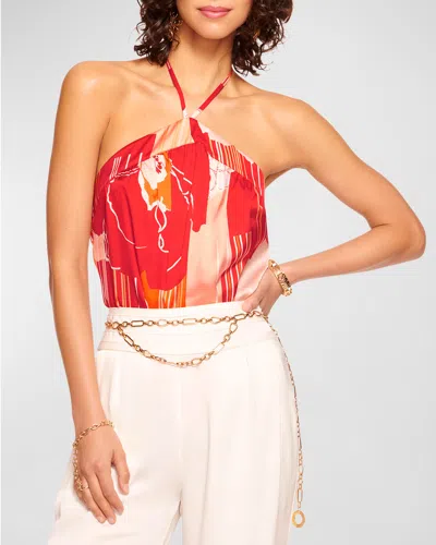 Ramy Brook Eunice Floral Halter Blouse In Flame Amore