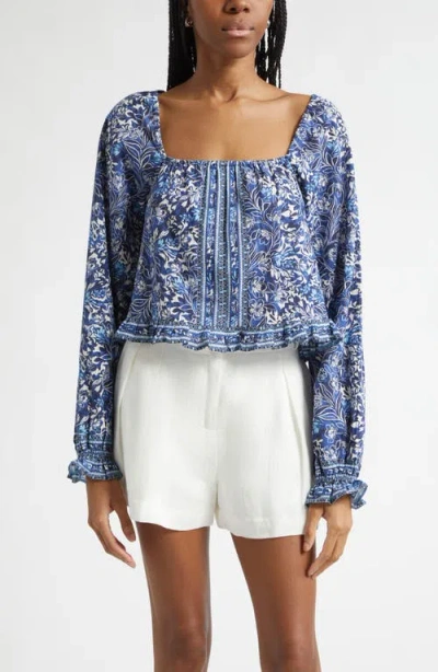Ramy Brook Farah Floral Crop Pullover In Blue