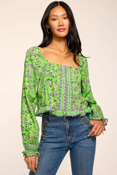 Ramy Brook Farah Printed Cotton Long Sleeve Top In Green