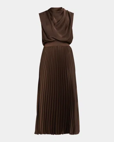 Ramy Brook Farah Satin Midi Dress In Brown