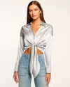 Ramy Brook Farrah Silk Tie-front Blouse In Silver