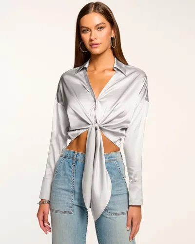 Ramy Brook Farrah Silk Tie-front Blouse In Silver