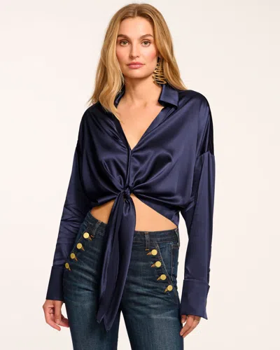 Ramy Brook Farrah Silk Tie-front Blouse Navy In Blue