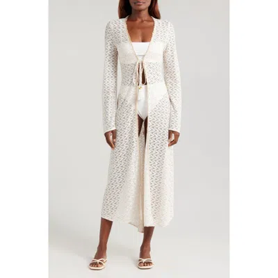 Ramy Brook Fatima Metallic Long Sleeve Sheer Cover-up Maxi Dress In White
