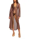 Ramy Brook Fatima Metallic Long Sleeve Sheer Cover-up Maxi Dress In Brown/gold Zig Zag