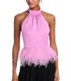 Ramy Brook Faux Feather Trim Halter Top In Pink Rose In Pink
