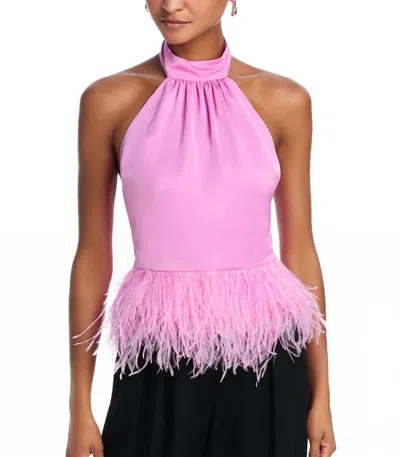 Ramy Brook Faux Feather Trim Halter Top In Pink Rose