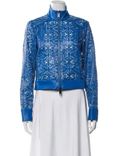 Pre-owned Ramy Brook Faux Leather Patterned Jacket In Blue
