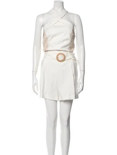 Pre-owned Ramy Brook Faux Shearling Halterneck Romper W/ Tags In White
