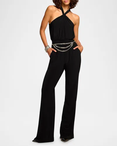 Ramy Brook Femi Jersey Halter Neck Jumpsuit In Black
