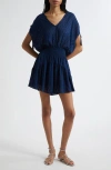 Ramy Brook Fernanda Metallic Thread Detail Clip Dot Minidress In Blue