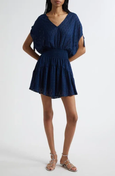 Ramy Brook Fernanda Metallic Thread Detail Clip Dot Minidress In Blue